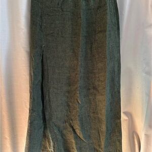 Woven green FLAX 100% linen skirt dark green long small / medium woven